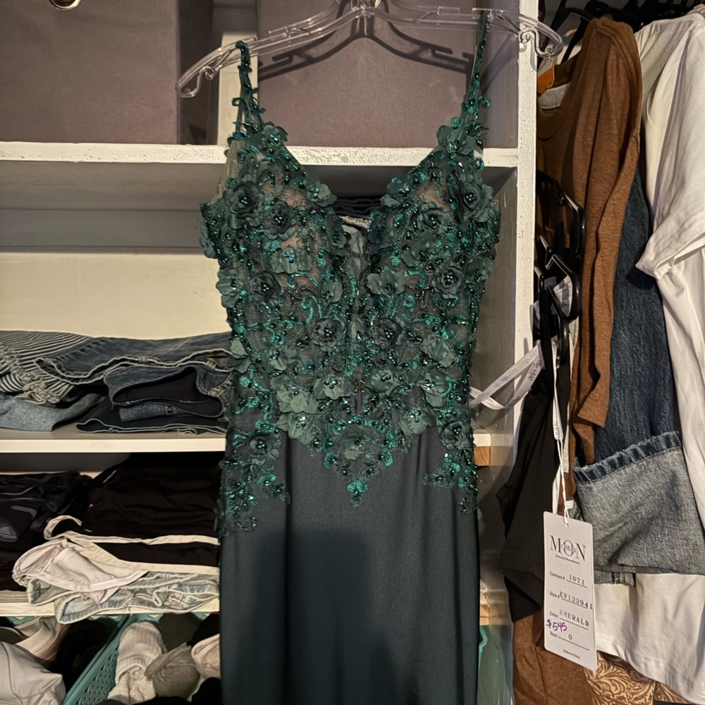 Mon Cheri Teal Floral Backless Dress